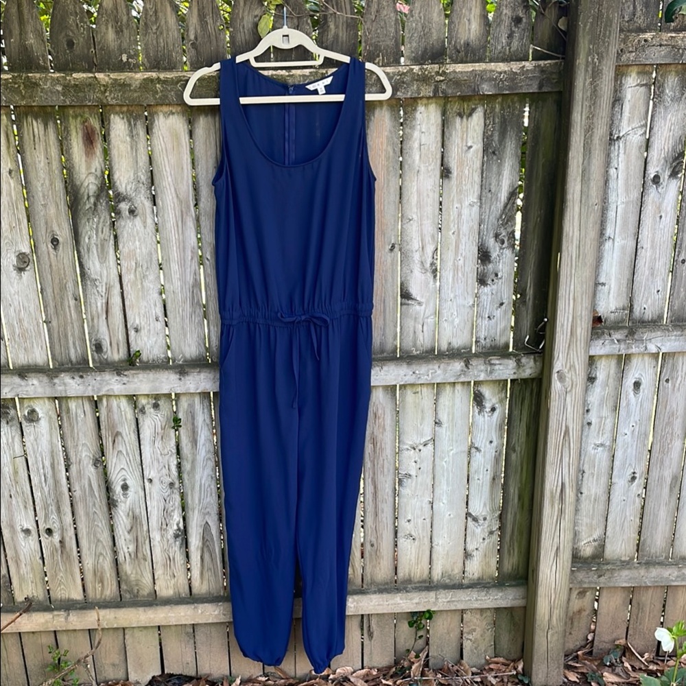 Cabi Sleeveless French Navy Jumpsuit drawstring pockets 303 M - Picture 3 of 15